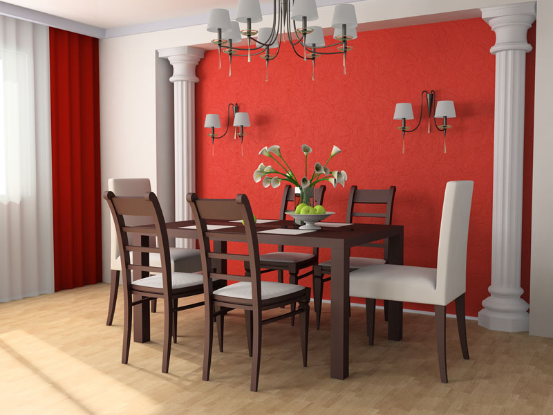 Dining table against a wall 3d image